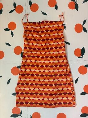 Urban Outfitters Orange & Red Retro Wave Mini Dress
